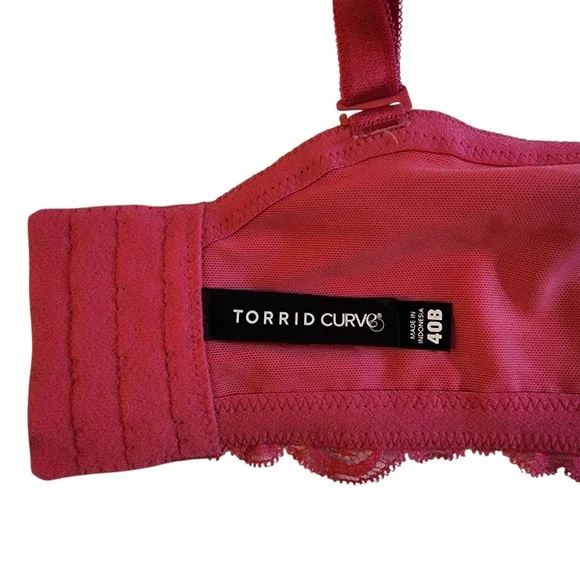 Torrid Curve Pink Lace Unlined Balconette Bra Underwire 40B Magenta 148862 - Picture 8 of 9